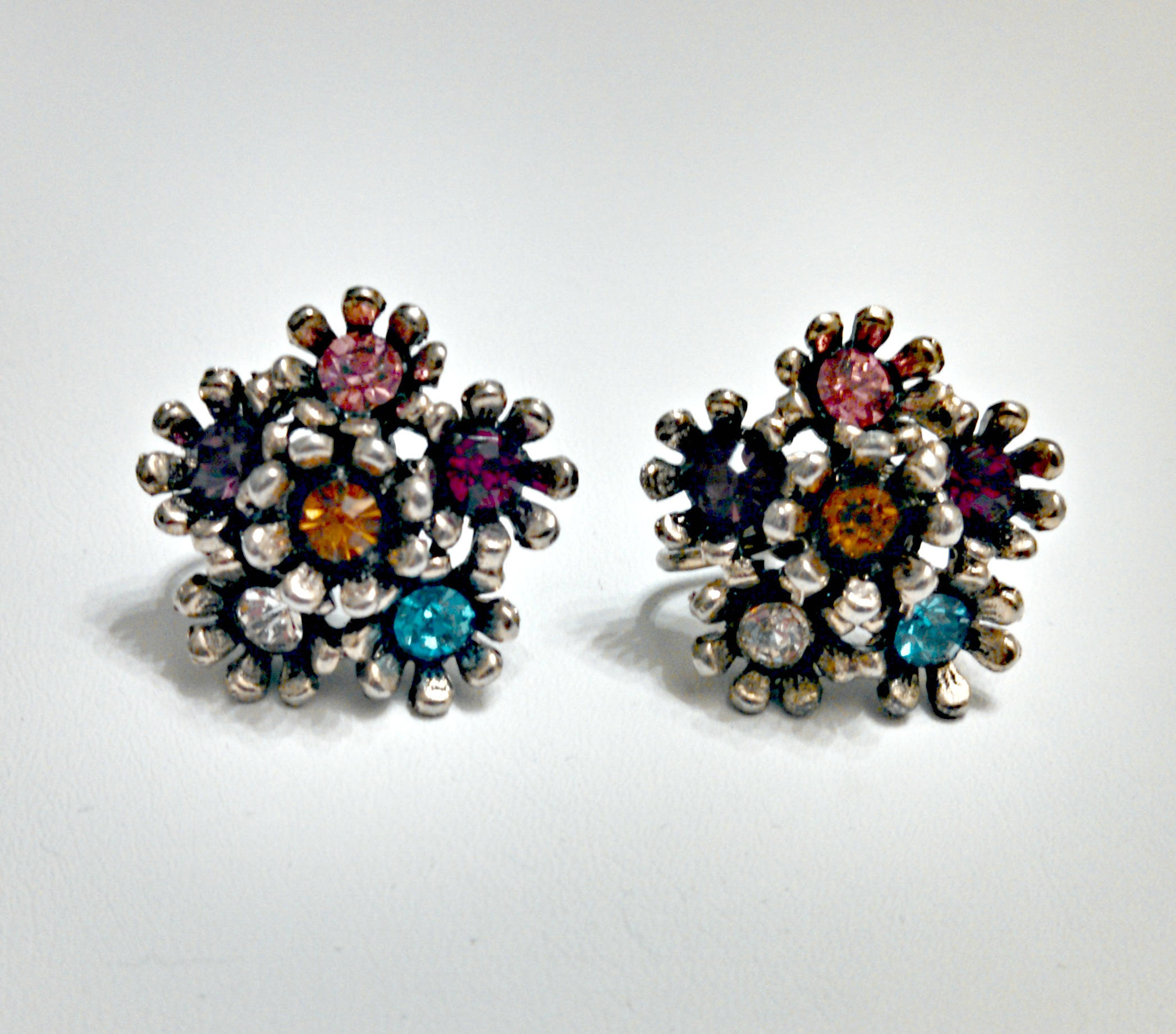 Vintage Screw Back Earrings Silver Tone Flowers Fruit Salad Etsy