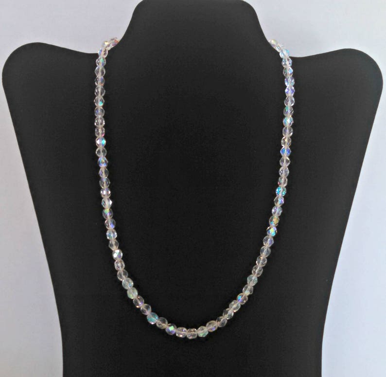 Vintage Necklace, Aurora Borealis Faceted Glass Beads, Amazing Sparkle, Bridal Necklace, Mid Century, Circa 1950s, Includes Gift Box image 3