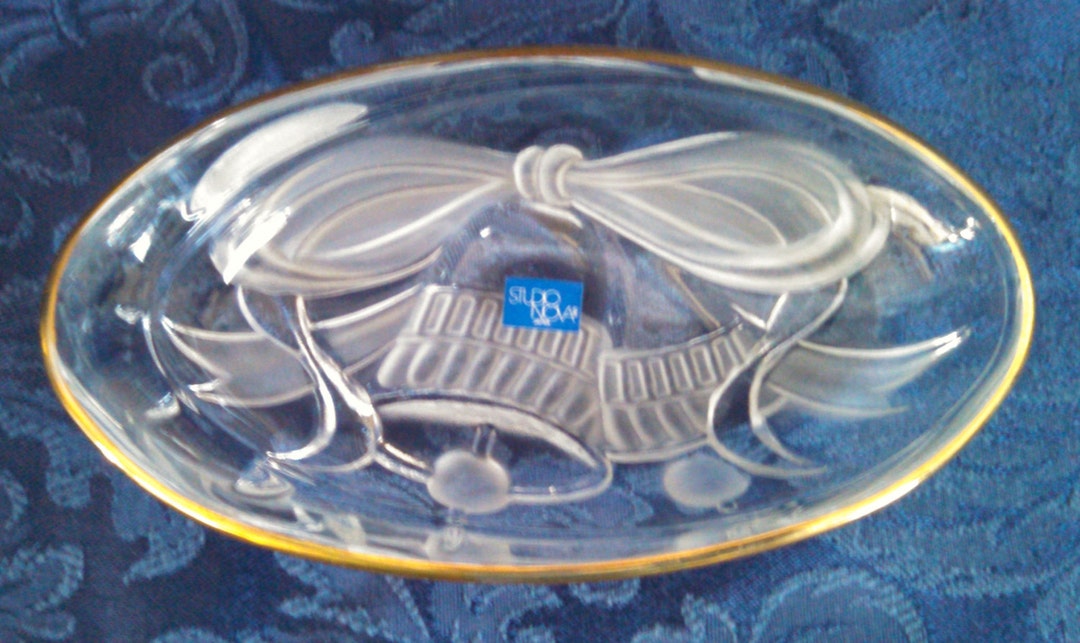Vintage Christmas Candy Dish, gilded Bells by Studio Nova, Mikasa