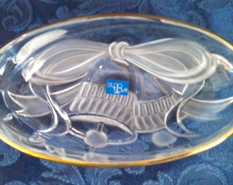 Vintage Christmas Candy Dish, "Gilded Bells" by Studio Nova, Mikasa, Etched Glass, Christmas Bells, Candy Bowl, Circa 1980s