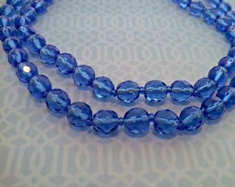 Vintage Necklace, Cobalt Blue Glass Beads, 30 Inches, Flapper Style, Spring Clasp, Mid Century, Circa 1960s, Includes Gift Box