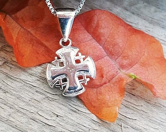 Sterling Silver Jerusalem Cross Pendant, Free Silver Chain include