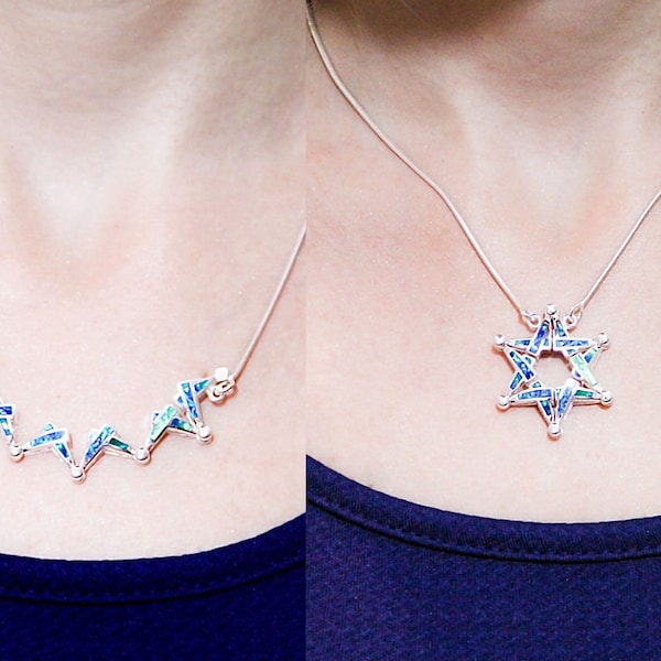 925 Sterling Silver Open able Star of David with Opal, Unique David Star Pendant, David Star Pendant Or Beautiful Opal Necklace, two in one
