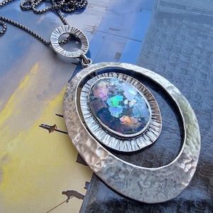 Roman Glass Necklace, Ancient Roman Glass, Historical Glass Jewelry, Patina Roman Glass Pendant, Silver Chain with Large Oval Pendant