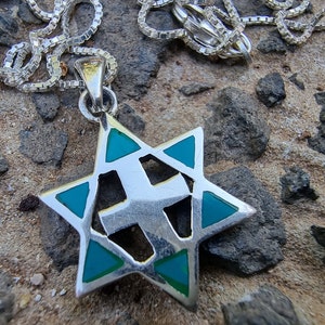 Sterling Silver David Star With A Cross Inside, Turquoise Eilat Stone, Messianic Charm, Solid 925 Sterling Silver, Unisex