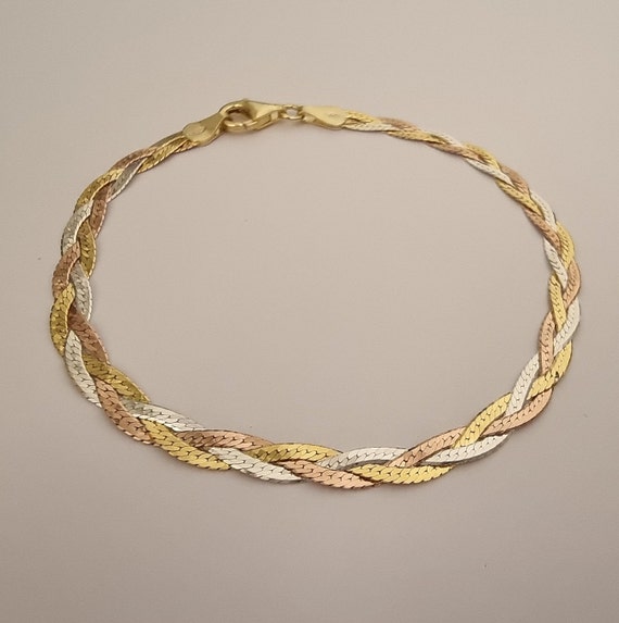 Herringbone Braided Bracelet, 925 Sterlings Silver, Gold Herringbone Braided Bracelet, 925 Sterlings Silver, Gold