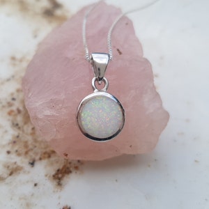 White Opal Pendant, Round 925 Sterling Necklace, Statement Jewelry, October Birthstone, Flashy White Opal Pendant, Gemstone Necklace