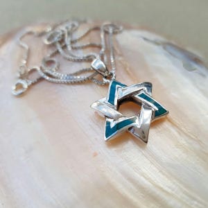Star David Pendant, Green Turquoise Eilat Stone Necklace, Jewish Jewelry, Holy land, Sterling Silver Necklace, Israeli Jewelry