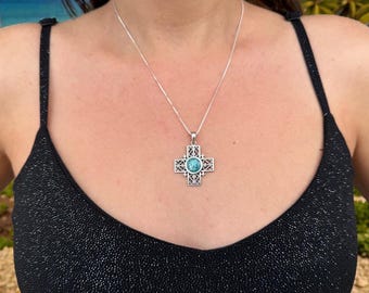 Sterling Silver Jerusalem Cross Necklace: Roman Glass, Israel