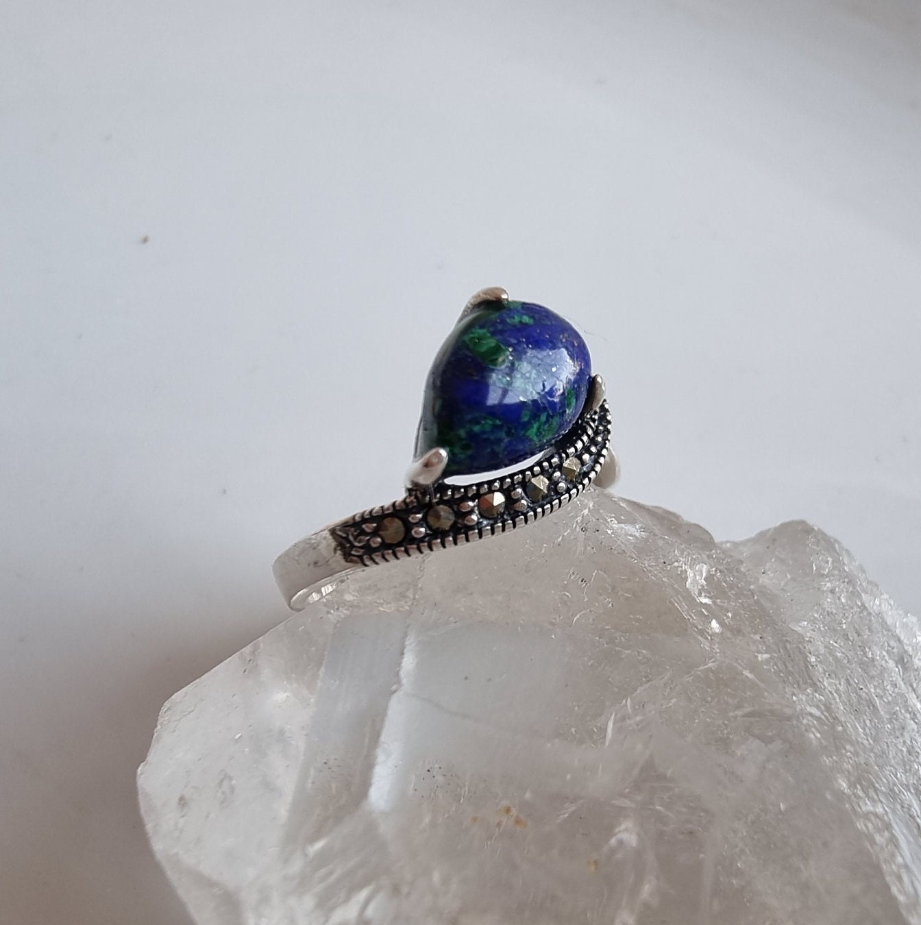 Bague Artisanale En Argent 925 Avec Pierre D'Eilat - Taille 61 - Modèle Grande Et Unique