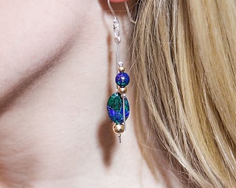 Lapis Lazuli - Eilat Stone Earrings, Handmade Earrings, Natural Gemstone, Beads Earrings, Blue - Green Gemstone, Made in Israel