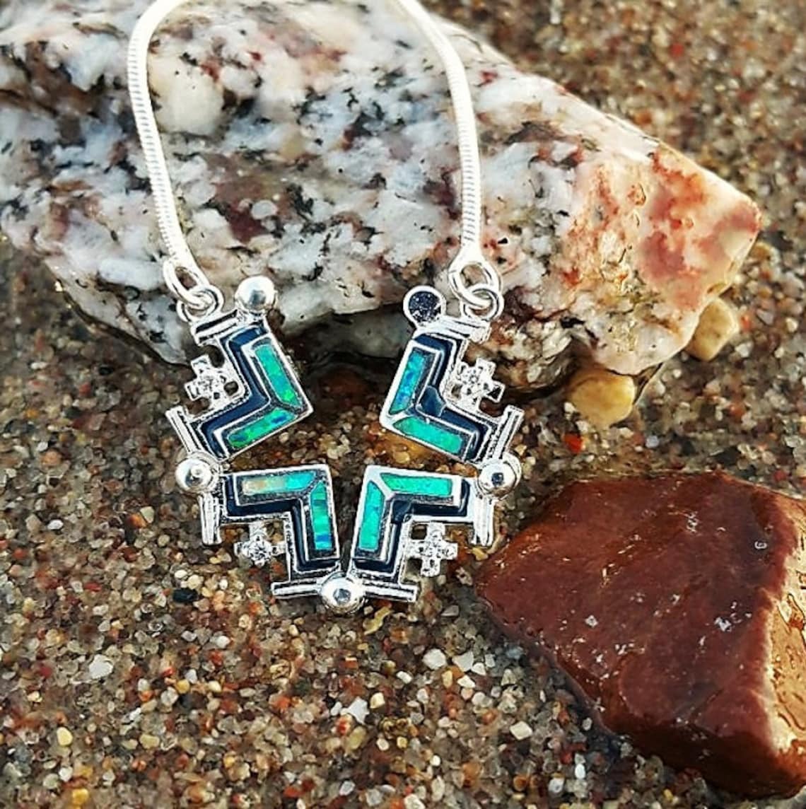 Openable Silver Jerusalem Cross Necklace With Opal 5 Fold Etsy