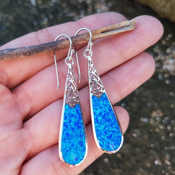 Blue opal dangle earrings discount