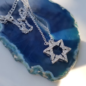 Sterling Silver Star of David Pendant Necklace: Zircon Jewish Jewelry