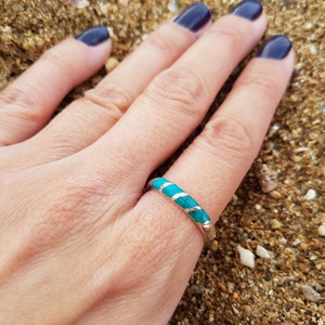 Sterling Silver Turquoise Eilat Stone Ring, Natural Gemstone Ring, Dainty Turquoise ring, King Solomon Stone