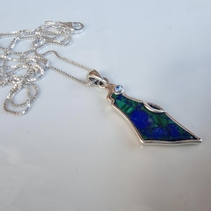 Sterling Silver Map Of Israel Pendant With Lapis Eilat Stone From Israel, Israel Map Necklace