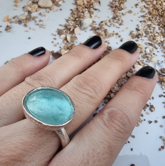 Ancient Roman Glass Sterling Silver Cuff Links Oval Shape Aqua Glass Ancient Roman Glass Sterling Silver Cuff Links Oval Shape Aqua Glass