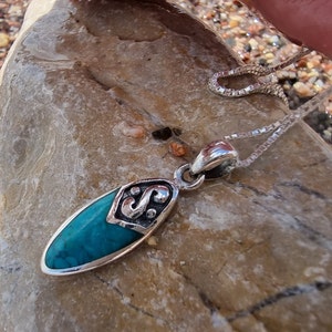 Oriental Silver Pendant with Eilat Stone, Turquoise pendant Necklace, King Solomon Stone