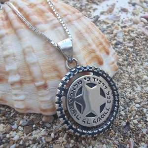 Estrella de David en círculo de ónix negro, Dios te protege, Cartas hebreas, Salmos 91, Colgante de versos bíblicos