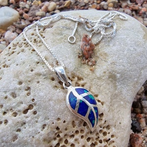 Sterling Silver Leaf Pendant: Lapis Eilat Stone, King Solomon Gemstone