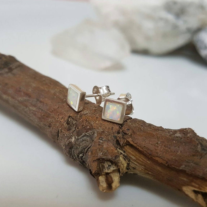 925 sterling Silver Earring White Opal Stone Handmade Earrings Stud Silver Earrings