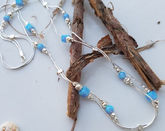 Handmade Sterling Silver Opal Beaded Necklace: Dainty Israeli Design