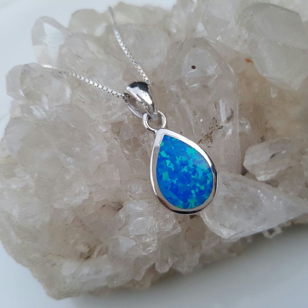 Sterling Silver 925 Fire Opal Pendant Necklace, Teardrop Necklace, Opal Silver Necklace, Opalus, October birthstone, Elegant bithday gift