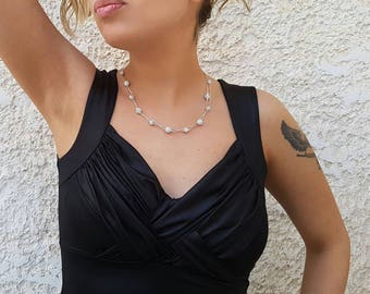 Collana di cristallo Swarovski d'argento, collana di perline Shamballa fatta a mano, collana da sposa, gioielli da ballo, collana di cristallo