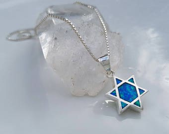 Sterling Silver 2 sided Blue & White Opal Star of David Pendant