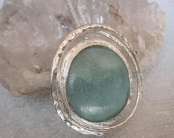 Collar grande de cristal romano, cristal romano antiguo, joyería histórica de cristal, colgante de cristal romano en plata de ley, collar redondo