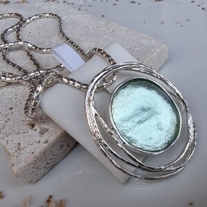 925 Sterling Silver & Roman Glass Necklace, Genuine Roman Glass, Statement Jewelry, Made in Israel