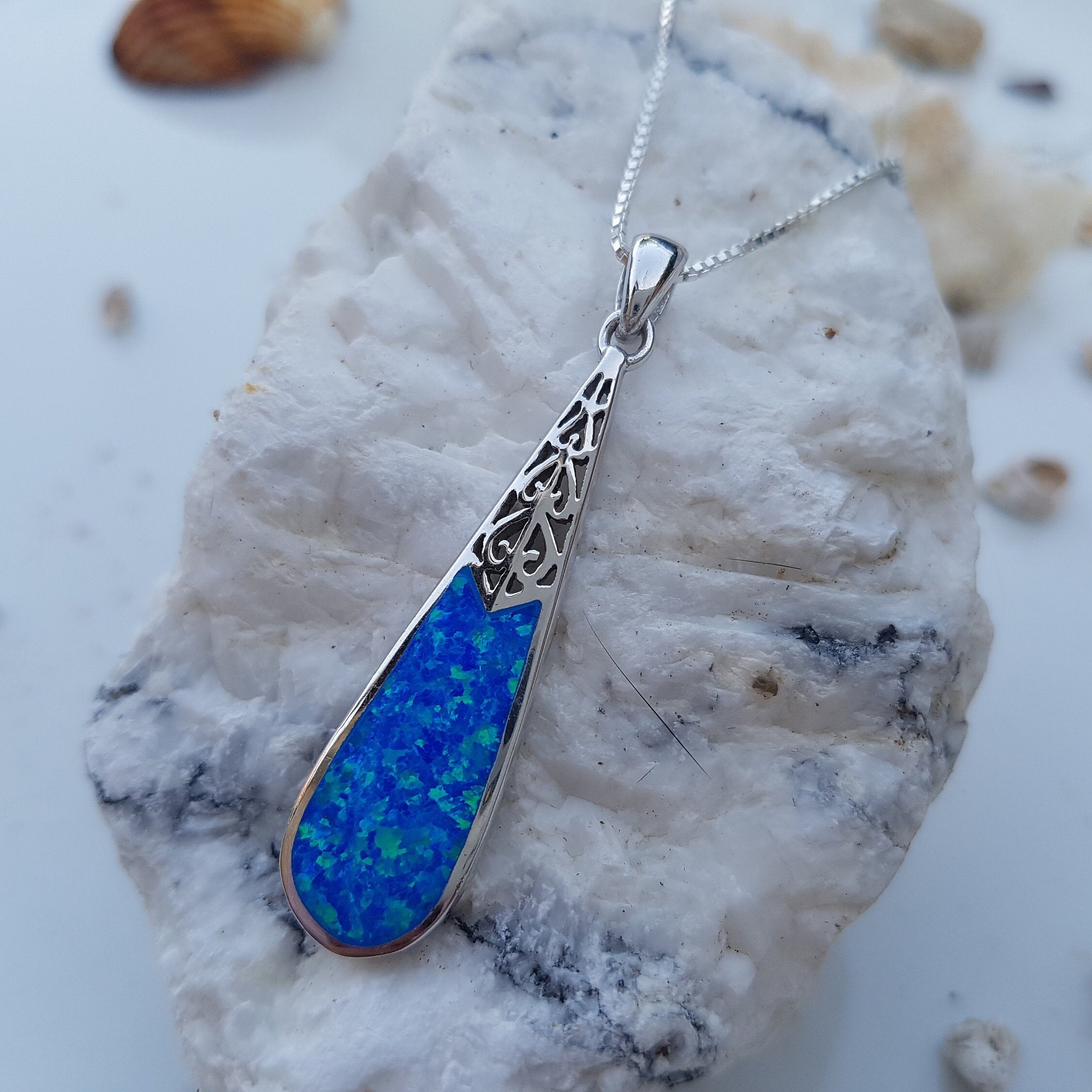 Nuovo Design Stile Conciso 925 Braccialetti In Argento Sterling Blu Opale Di Fuo - Foto 5