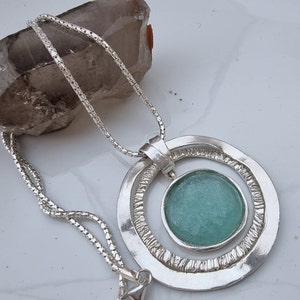 Roman Glass Necklace, Ancient Roman Glass, Historical Glass Jewelry, Silver Roman Glass Pendant, Unusual Necklace For Women
