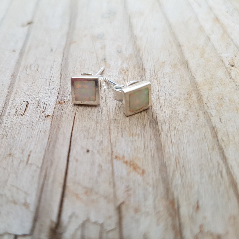 925 sterling Silver Earring White Opal Stone Handmade Earrings Stud Silver Earrings
