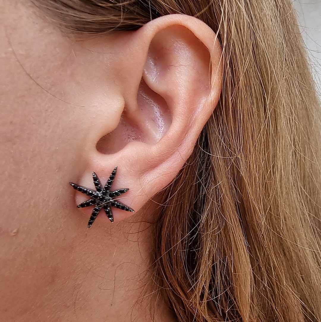 ピアス [BLACKMUSE] Square stone craft post Earrings Sterling Silver Black CZ 5mm Square Post Earrings 0.2