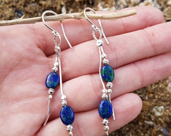 Lapis-lazulie Eilat Stone Earrings, 925 Sterling Silver Earrings, Handmade Earrings from the Holy Land