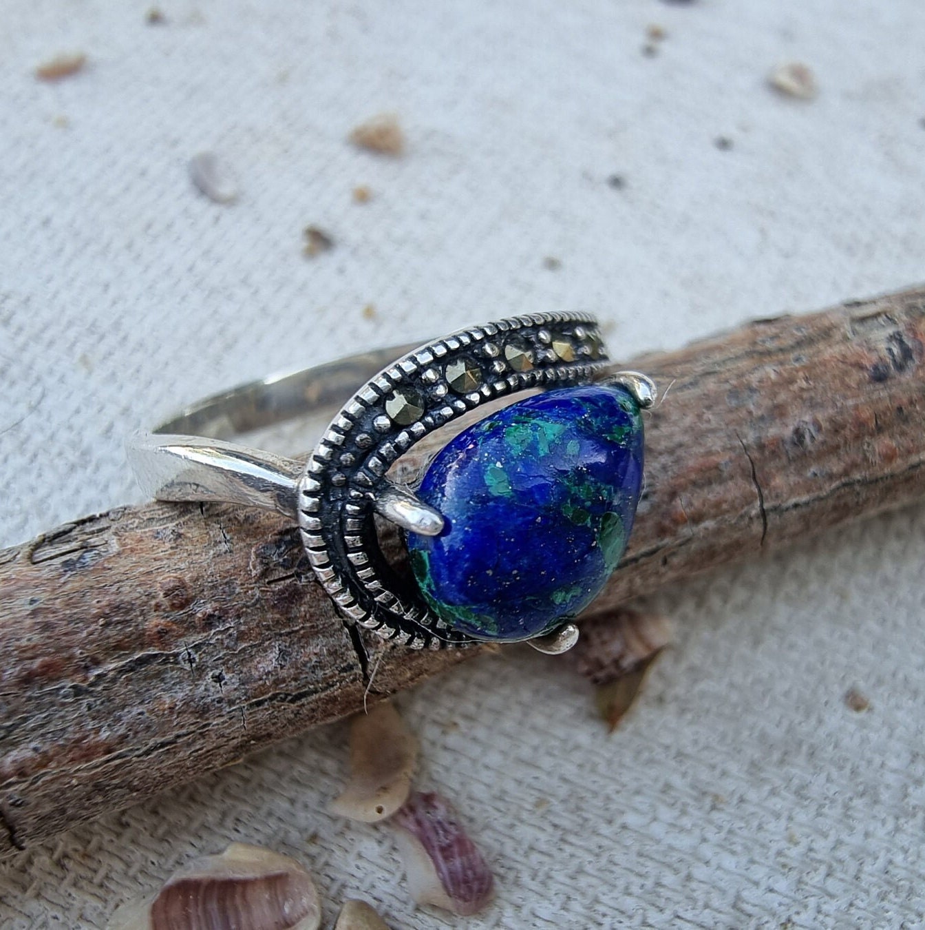 BAGUE ARGENT 925 AVEC PIERRE D'EILAT - Taille 61 - Artisan Créateur - Occasion