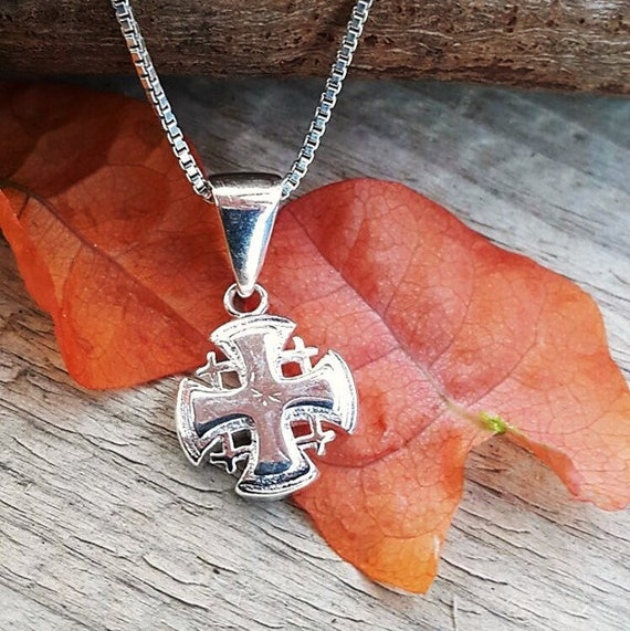 Sterling Silver Jerusalem Cross Charm Pendant, Crusader Cros