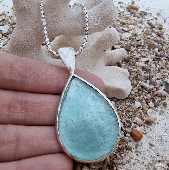 Ancient Roman Glass Necklace with Teardrop Shape Sterling Silver Ancient Roman Glass Necklace with Teardrop Shape Sterling Silver