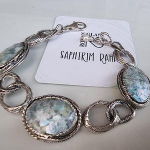 Roman Glass Bracelet, Ancient Roman Glass, Historical Glass Jewelry, Silver Glass Links, Elegant Bracelet For Women