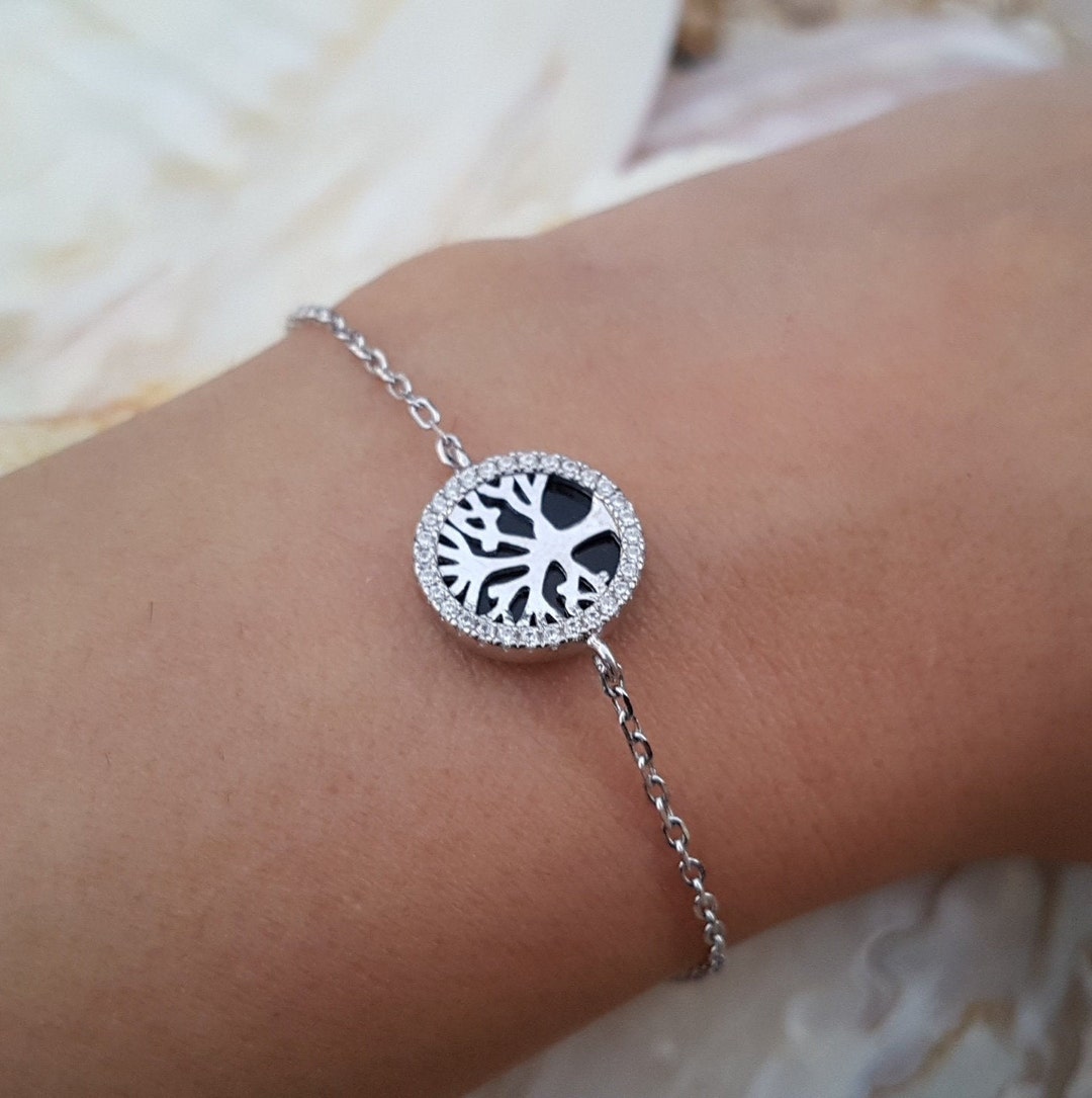 Sterling Silver Tree of Life Bracelet With Natural Onyx Stone ...