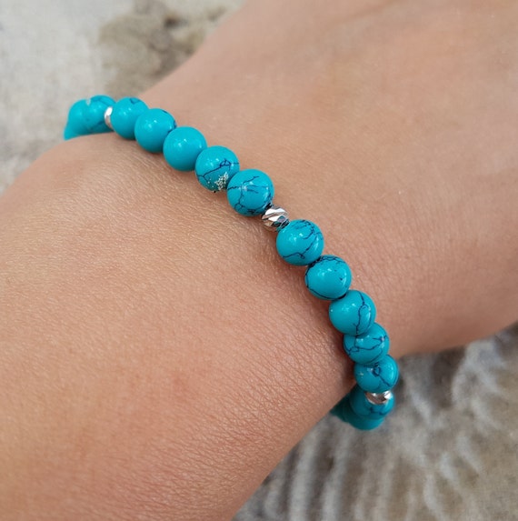Handmade Woven Turquoise Beads, Genuin Gemstone, Turkis Turkoois Blau, Green Stone Bracelet, Beaded Armband