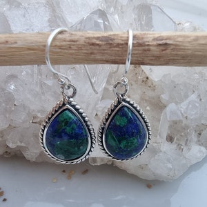 Sterling Silver & Eilat Stone Earrings, Teardrop Earrings, Blue - Green Gemstone, King Solomon Stone