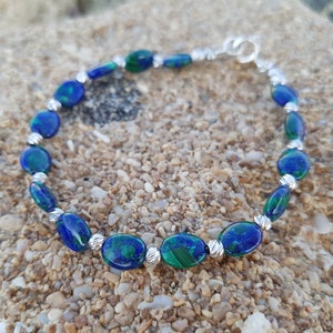 Lapis-Eilat Stone and Silver Beaded Bracelet,Israel National Stone, King Solomon Genuin gemstones.