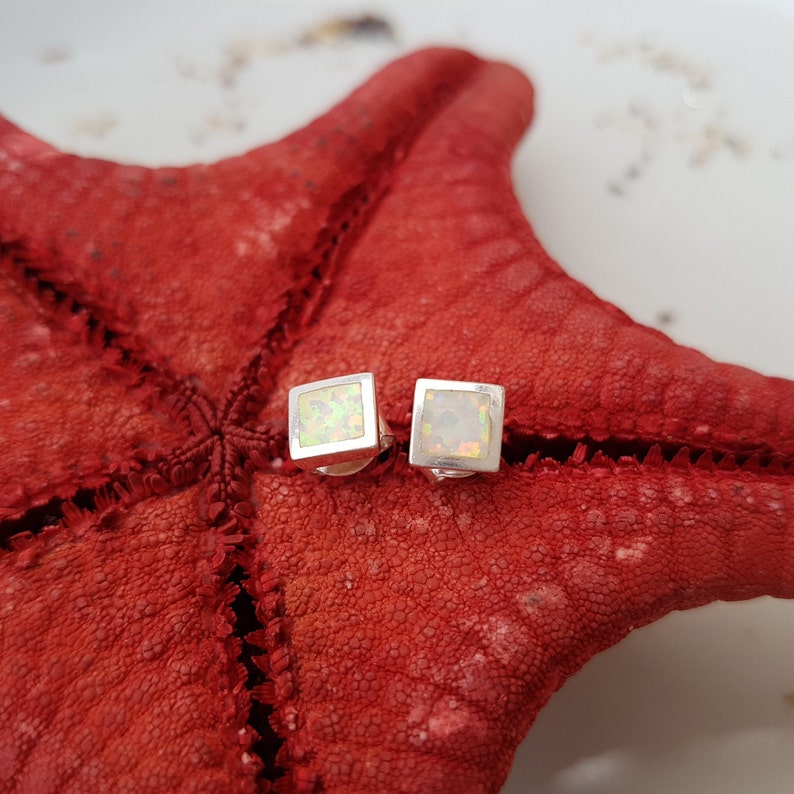 925 sterling Silver Earring White Opal Stone Handmade Earrings Stud Silver Earrings