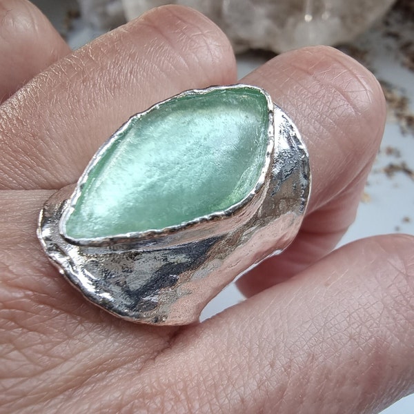 Beautiful Roman Glass Ring, Ancient Roman Glass, Historical Glass Jewelry, Sterling Silver Roman Glass Ring, Unusual Ring For Women