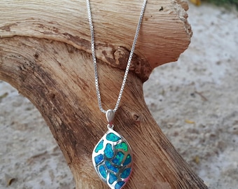 Ciondolo unico in argento sterling 925 con opale di fuoco