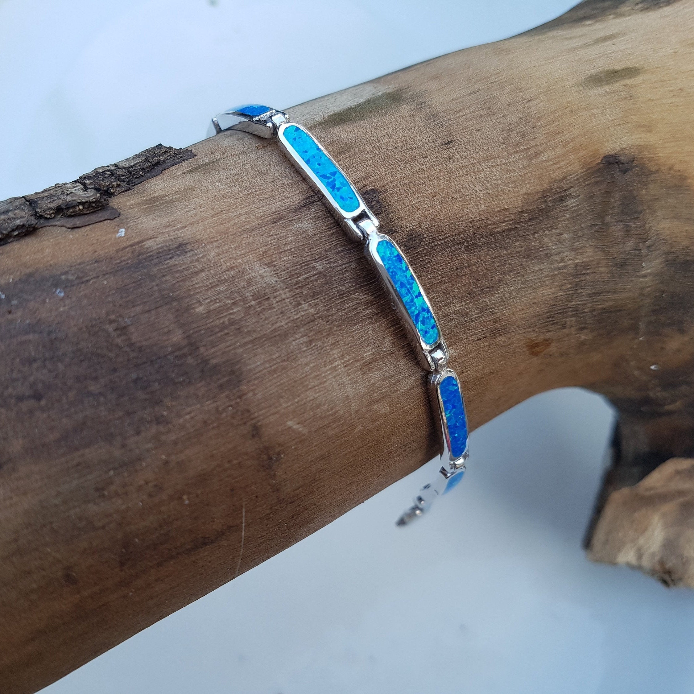 Sterling Silver Blue Opal Bracelet Gift for Her Bracelet for Etsy