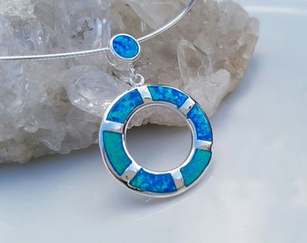 Large Sterling Silver Opal Pendant Necklace: Round Fire Opal