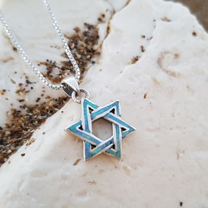 Sterling Silver Star of David pendant with Opal, Magen David Pendant, Star David Necklace
